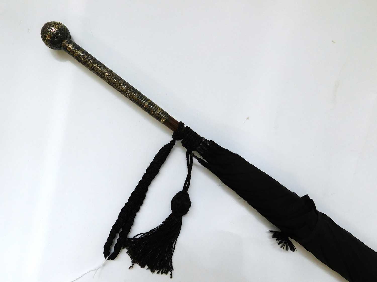 A lady's silver handled black umbrella, handle hallmarked Birmingham 1901 a little thin in places, - Image 2 of 7