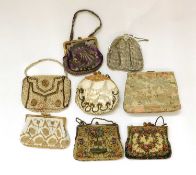 Eight assorted bags to include early-mid 20th century beaded and needlework examples and others, (