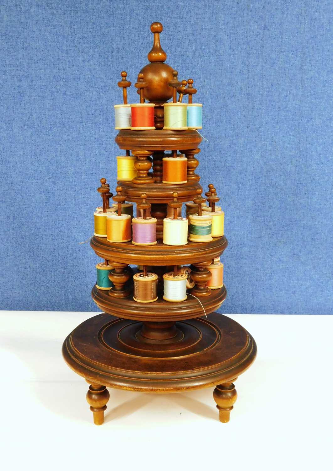 A 19th century fruitwood four tier cotton reel holder, approx. 56cm high - Image 2 of 6