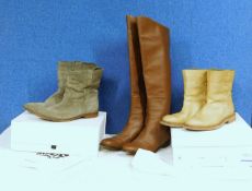 Three pairs of lady's designer boots, to include a pair of grey velvet leather boots by Isabel