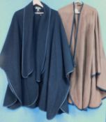 Two lady's capes/wraps to include a brown wool and cashmere mix cape with black trim; together
