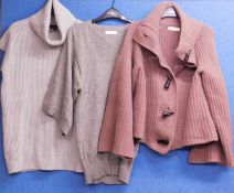 Three jumpers to include a dusty pink cashmere cardigan by Cameron Taylor with horn buttons,
