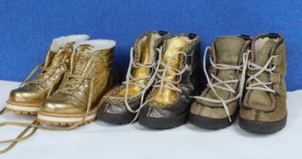 Three pairs of lady's hiking style boots to include a pair of brown pony skin lace up boots by