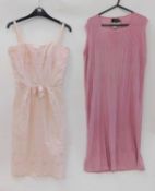 A Jean Muir pink silk knitted sleeveless dress, size M, together with a pale pink cotton dress by