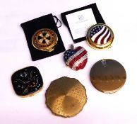 Six compacts to include three novelty diamante set compacts by Estee Lauder, two by Stratton and
