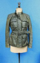 A lady's Roadmaster Belstaff jacket, the green jacket with zip front, storm placket with poppers,