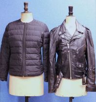 Two lady's black jackets, to include a short quilted, collarless, zip up jacket by Belstaff, size S,