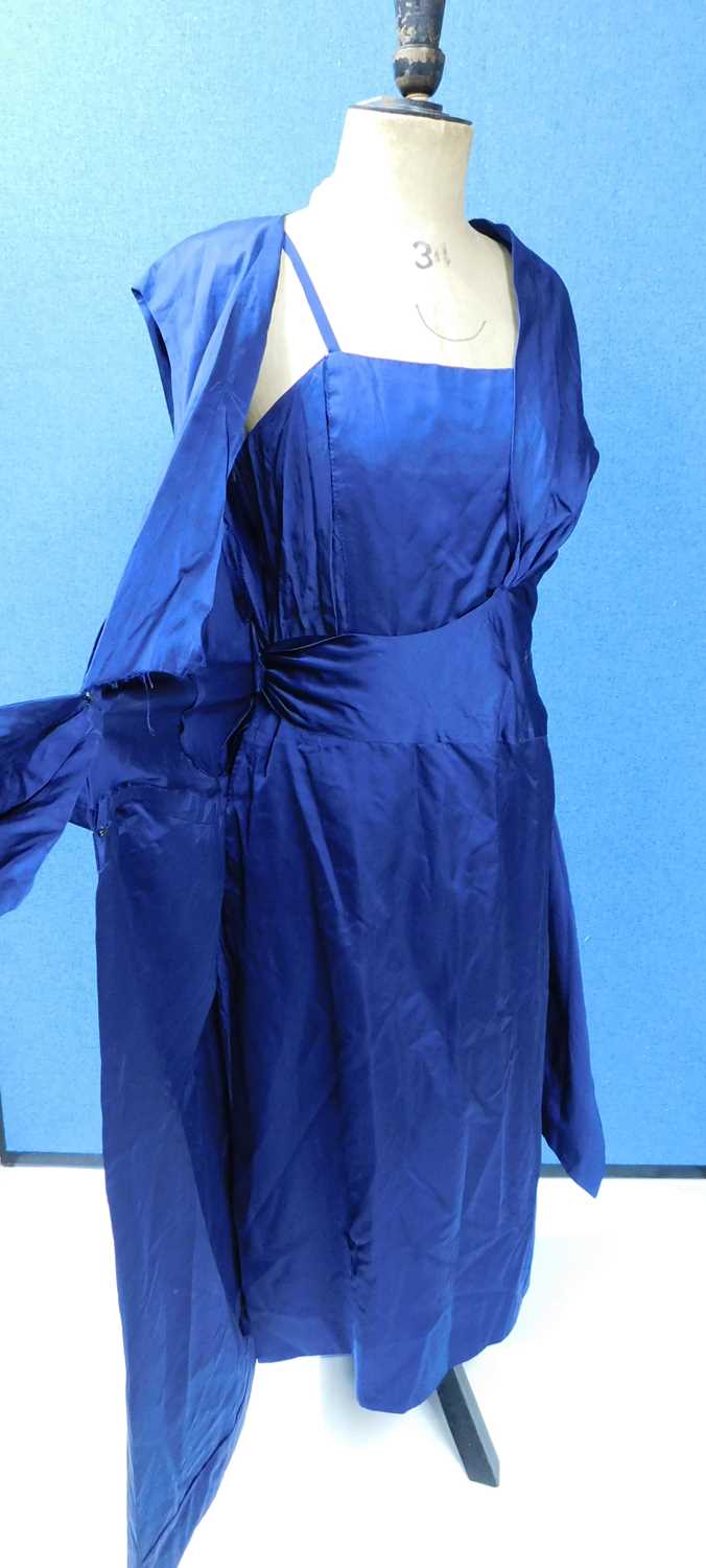 A navy blue satin dress and matching jacket by Hardy Amies, 14 Saville Row, London, W1, the capped - Image 7 of 12