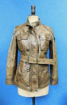 A lady's brown Belstaff Trailmaster Panther waxed leather jacket with zip front and popper