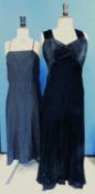 A c.1940's black sleeveless velvet evening gown together with a c.mid 20th century black satin