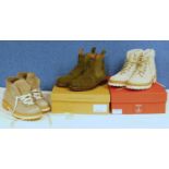 Three pairs of lady's suede boots to include a pair of beige suede boots by Grenson, size 5; a