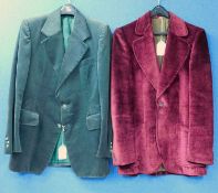Two 1960's tailor made gentlemens velvet jackets, one green single breasted two button jacket with