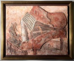 Bernard Rooke (British,b.1938), The Pianist, relief mounted on board, signed, 49x62cm, framed