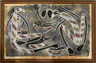 Eddie Blitner (Australian, 20th century), "Spirit Woman", ochre and gouache on canvas, signed,