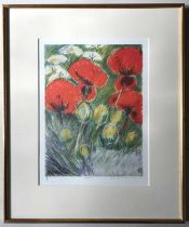 Joan Zuckerman (British, 20th century), 'Poppies', lithograph in colours, numbered 8/50, signed