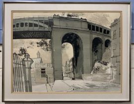 Richard Bawden RWS (British,b.1936), Robert Stephenson's High Level Bridge, Newcastle, lithograph,