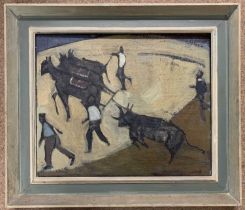 Peter Luther (British,1926-2009), label on verso inscribed: 'Dead Bull 1956', oil on board,