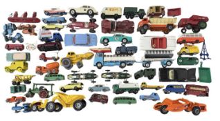 A mixed lot of various playworn die-cast vehicles, to include Dinky, Corgi, Lesney, Lone Star etc