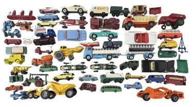 A mixed lot of various playworn die-cast vehicles, to include Dinky, Corgi, Lesney, Lone Star etc