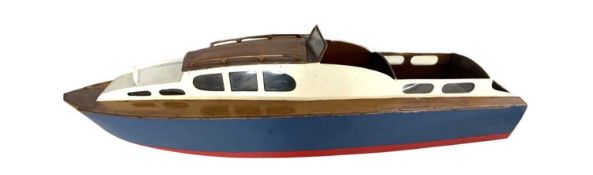 A wooden painted model boat, length approximately: 85cm
