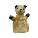 A c1950s/60s Sooty hand puppet, with leather hand pads