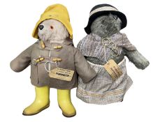 A pair of vintage bears formed as Paddington Bear and Aunt Lucy. Both with tags, 'Darkest Peru to