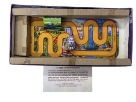 A boxed Indian-made reproduction tin-plate windup car toy