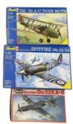 A collection of Revell building kits, to include: - Dornier Do 335 A-6, 1:72 - DH-82 A/C Tiger Moth,