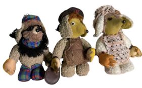 Three 1970s sheepskin Womble soft toys, including Madame Cholet, Wellington and Uncle Bulgaria