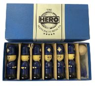 A boxed wooden skittles game, modelled as Policemen, by The Hero Manufacturing Co and designed by
