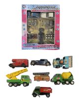A mixed lot of tinplate, plastic and die-cast vehicles, to include: - Clockwork fire engine with