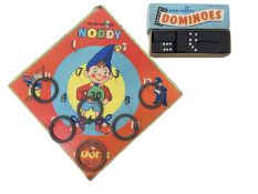 A pair of 1950s Chad Valley wooden toys, to include: - Noddy Quoits board with 7 quoits - A boxed
