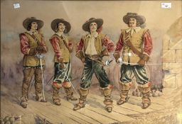 George Cattermole (20th Century) - Watercolour - D’Artganan and the Three Musketeers (partially used