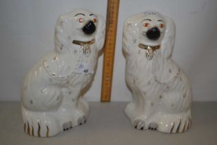 Pair of Staffordshire model spaniels with gilt highlights