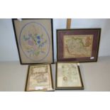 Mixed Lot: Two framed maps, the road from Bristol to Worcester, further French coloured map, a