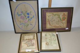 Mixed Lot: Two framed maps, the road from Bristol to Worcester, further French coloured map, a
