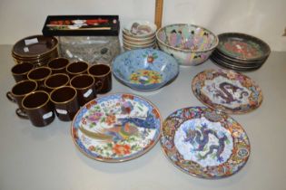 Mixed Lot: Various collectors plates, brown glazed coffee wares, Bohemian glass bowl etc