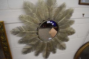 Modern circular wall mirror in metal palm frond frame