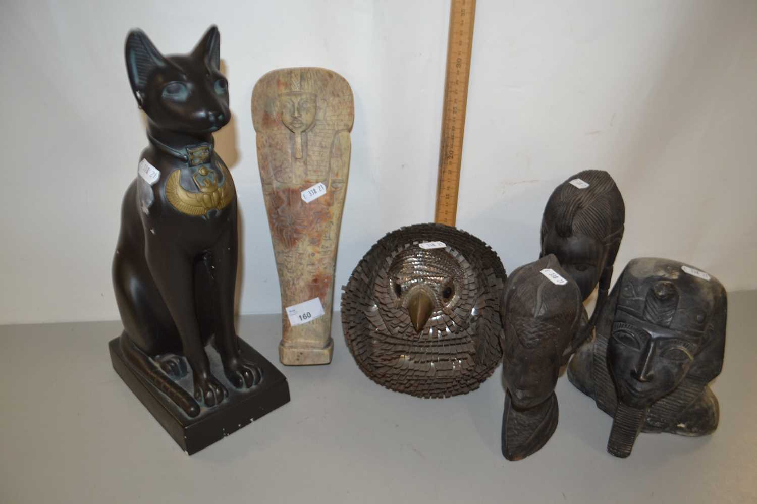 Mixed Lot: Egyptian tourist ware ornaments, African hardwood heads etc