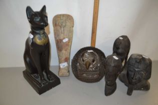 Mixed Lot: Egyptian tourist ware ornaments, African hardwood heads etc