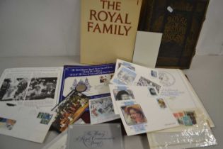 Mixed Lot: Royal History of England brass bound volume together with various royalty related stamps,