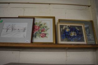 Group of four various pictures to include floral studies, a winter landscape and others (4)