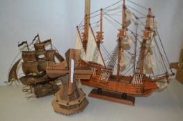 Mixed Lot: Model windmill and two model boats
