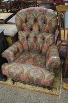Liberty floral upholstered button back chair (wear to fabric on arms)