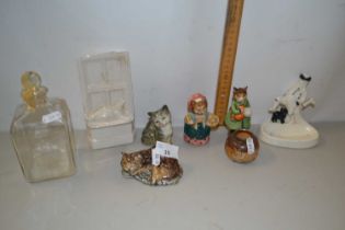 Mixed Lot: Beatrix Potter figures, various cat ornaments, small vester stand and other items