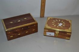 Two brass inlaid wooden boxes