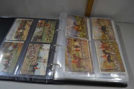 An album of various postcards, fox hunting interest