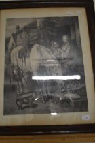 Victorian monochrome print of a lady with a horse