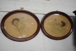 Bessie Pearce Gutmann, two coloured prints of babies in oval frames