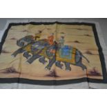 An Indian silk painting of three elephants and riders, 35 x 50cm